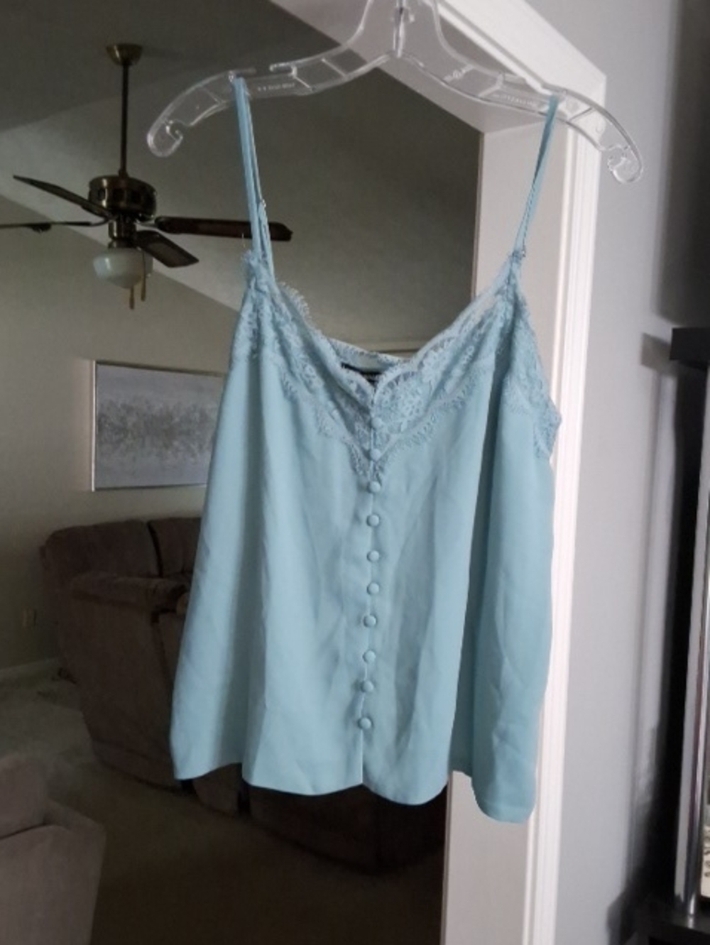 Light Blue Lace Trim Camisole Tank Top